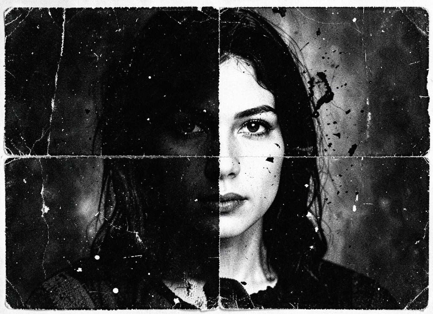 Photocopied duotone portrait collage fragment